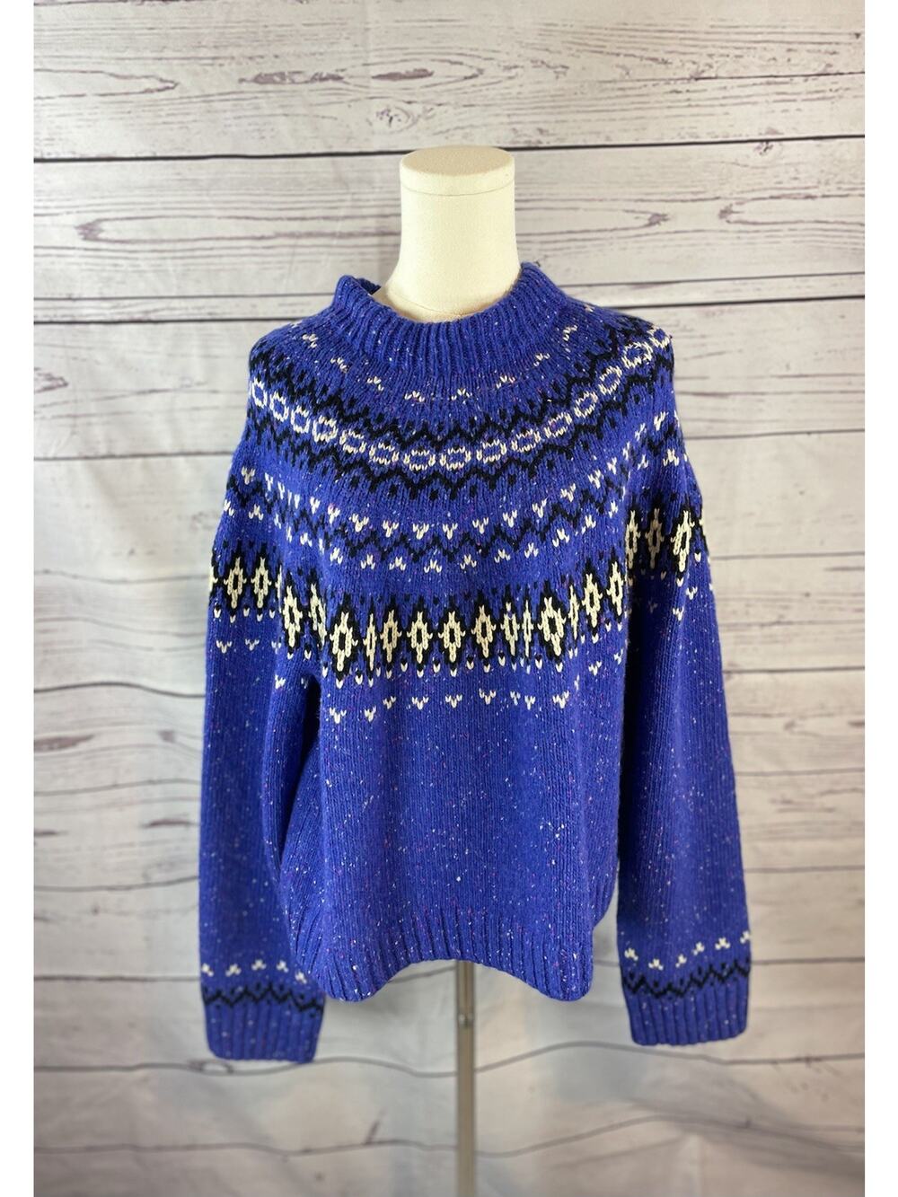 J.Crew Alpaca Merino Wool Fair Isle Nordic Sweater Women’s XL Blue Ribbed Knit